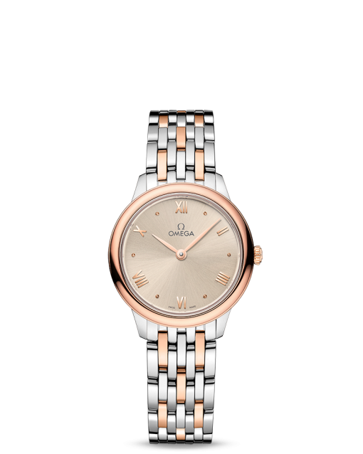 Produktbilde av Omega De Ville Prestige Quartz 27.5MM med champagne urskive og stållenke. Ref. O43420286009001.