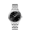 Produktbilde av Omega De Ville Prestige Quartz 30MM med sort urskive og stållenke. Ref. O43410306001001.