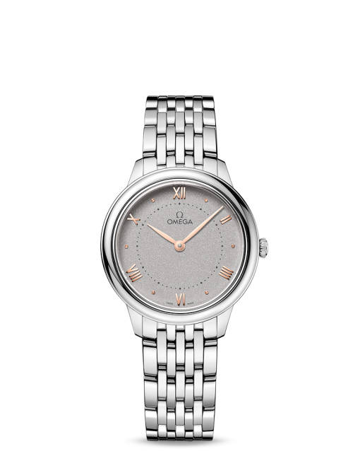 Produktbilde av Omega De Ville Prestige Quartz 30MM med grå urskive og stållenke. Ref. O43410306006001.