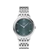 Produktbilde av Omega De Ville Prestige Quartz 30MM med grønn urskive og stållenke. Ref. O43410306010001.