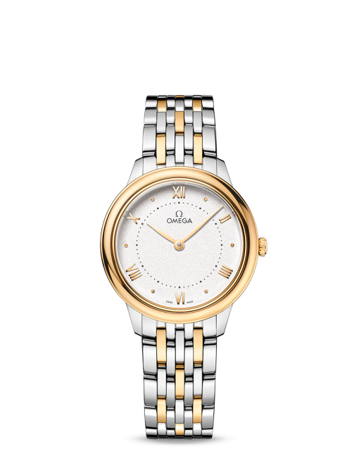 Produktbilde av Omega De Ville Prestige Quartz 30MM med hvit urskive og stållenke. Ref. O43420306002002.
