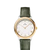 Produktbilde av Omega De Ville Prestige Quartz 30MM med hvit urskive og grønn skinnrem. Ref. O43423306052002.