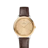 Produktbilde av Omega De Ville Prestige Quartz 30MM med gullfarget urskive og brun skinnrem. Ref. O43423306058001.