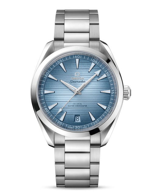 Produktbilde av Omega Seamaster Aqua Terra 150M «Summer Blue» Co-Axial Master Chronometer 41MM med blå urskive på stållenke. Ref. O22010412103005.