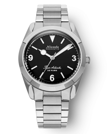 Nivada Grenchen Super Antarctic 3. 6. 9. Black No Vintage Effect - White Luminous - 38mm - Bilde 17