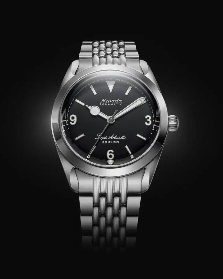Nivada Grenchen Super Antarctic 3. 6. 9. Black No Vintage Effect - White Luminous - 38mm - Bilde 6